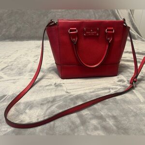 kate spade Red Leather Top-Handle Satchel with Shoulder Strap w/wallet